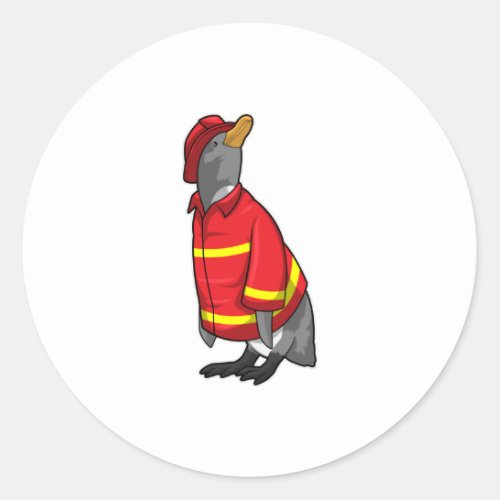 Penguin as Firefighter with Helmet Classic Round Sticker