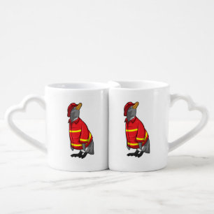 Penguin as Firefighter with Helmet Coffee Mug Set