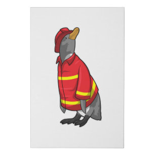 Penguin as Firefighter with Helmet Faux Canvas Print