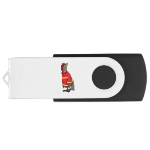 Penguin as Firefighter with Helmet Flash Drive