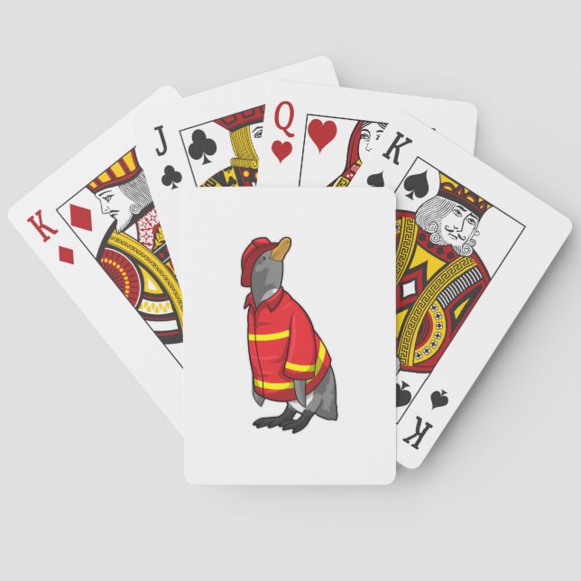 Penguin as Firefighter with Helmet Poker Cards (Back)