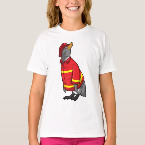 Penguin as Firefighter with Helmet T_Shirt