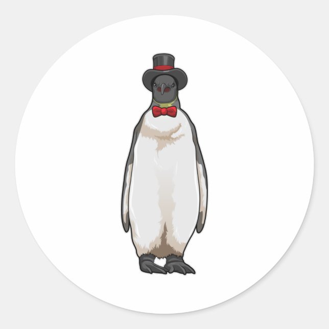 Penguin as Gentleman with Hat Classic Round Sticker (Front)