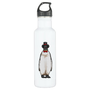 Penguin as Gentleman with Hat Stainless Steel Water Bottle