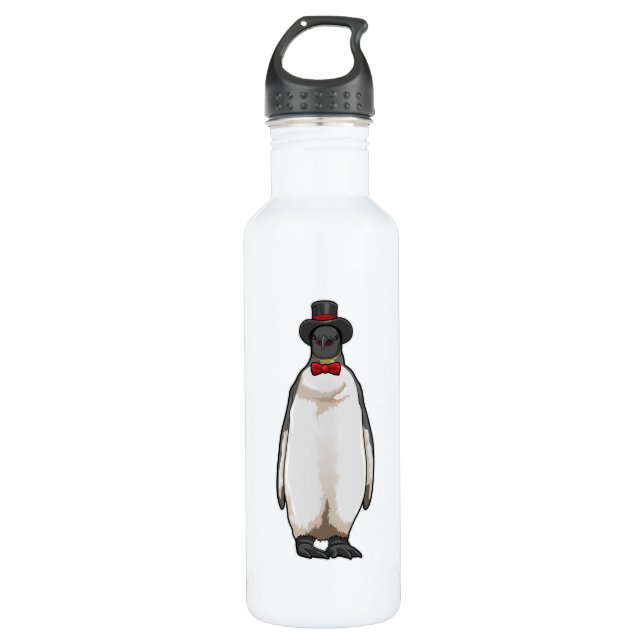 Penguin as Gentleman with Hat Stainless Steel Water Bottle (Front)