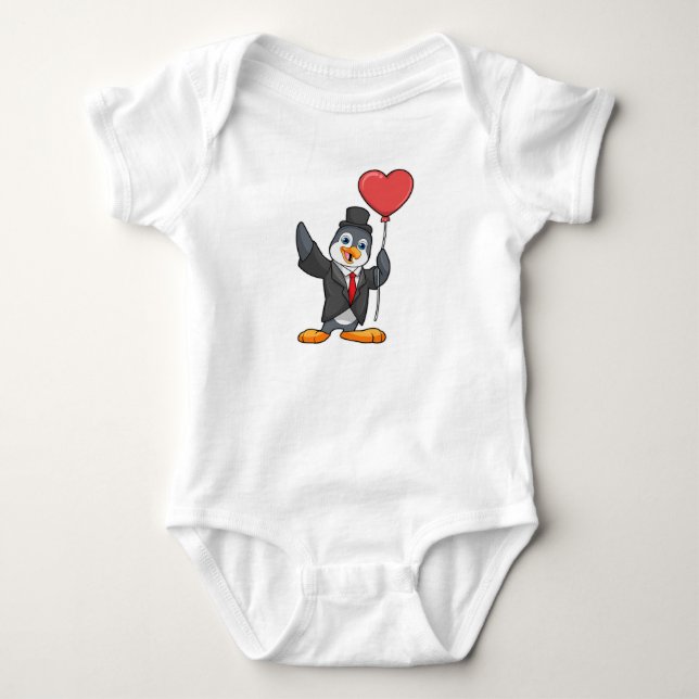 Penguin as Groom with Heart Ballon Baby Bodysuit (Front)