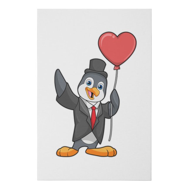 Penguin as Groom with Heart Ballon Faux Canvas Print (Front)