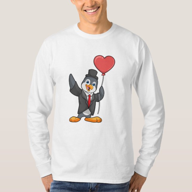 Penguin as Groom with Heart Ballon T-Shirt (Front)