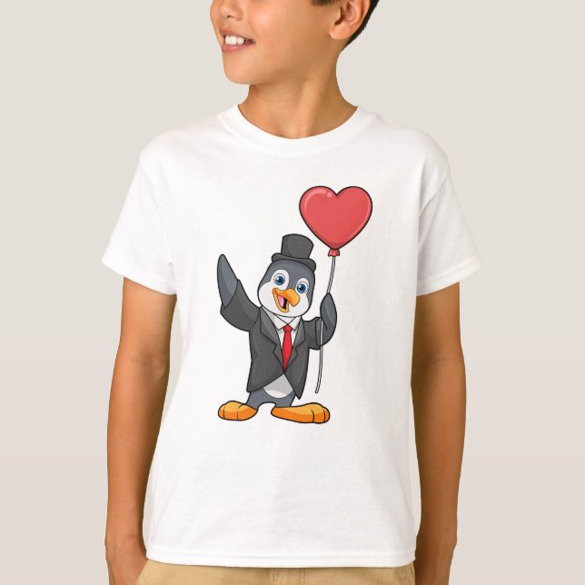 Penguin as Groom with Heart Ballon T-Shirt (Front)