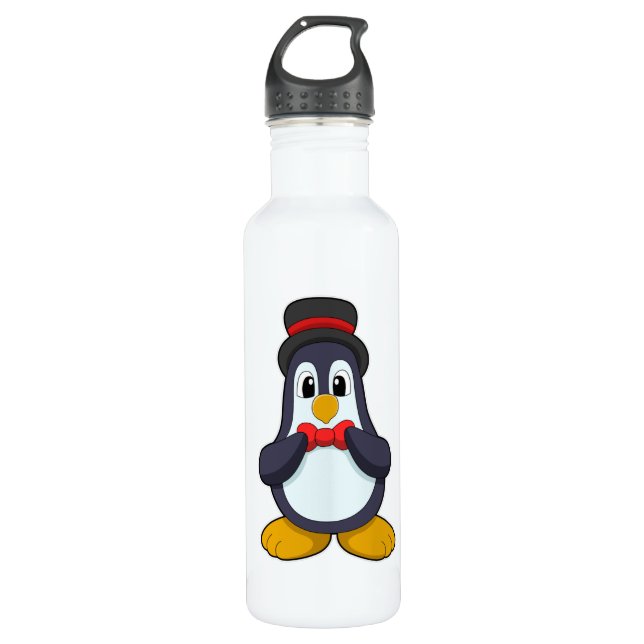 Penguin as Groom with Ribbon & Hat Stainless Steel Water Bottle (Front)