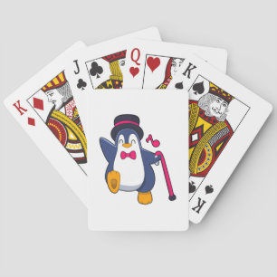 Penguin as Groom with Tie Poker Cards