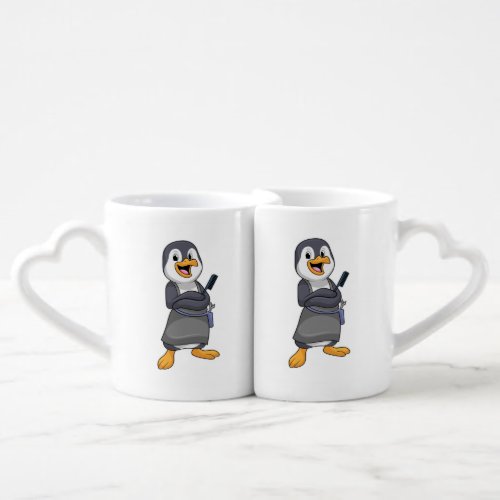 Penguin as Hair stylist with Comb Coffee Mug Set