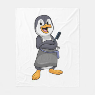 Penguin as Hair stylist with Comb Fleece Blanket