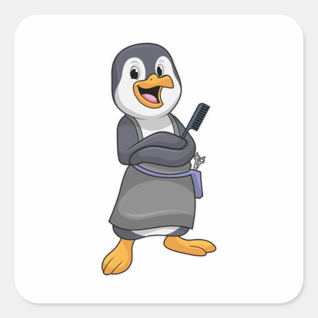Penguin as Hair stylist with Comb Square Sticker (Front)
