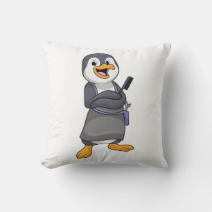Penguin as Hair stylist with Comb Throw Pillow