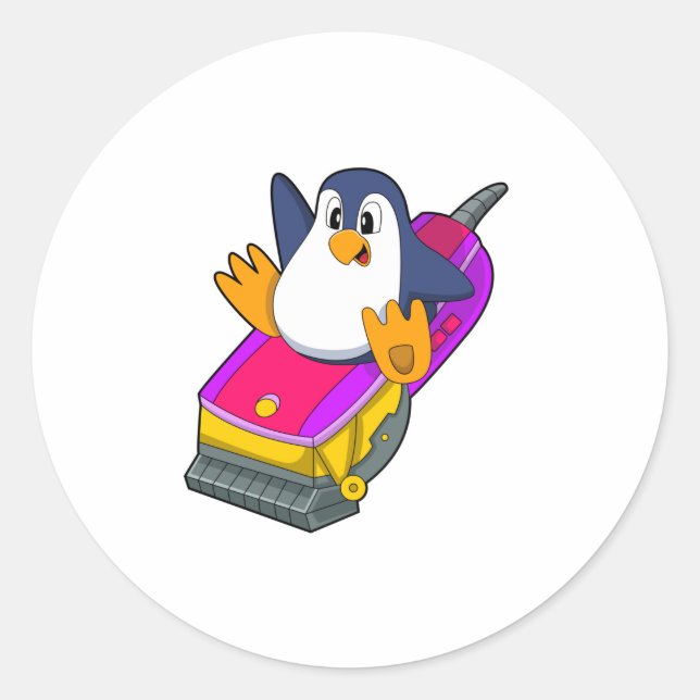 Penguin as Hairdresser with Razor Classic Round Sticker (Front)