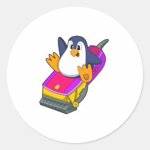 Penguin as Hairdresser with Razor Classic Round Sticker