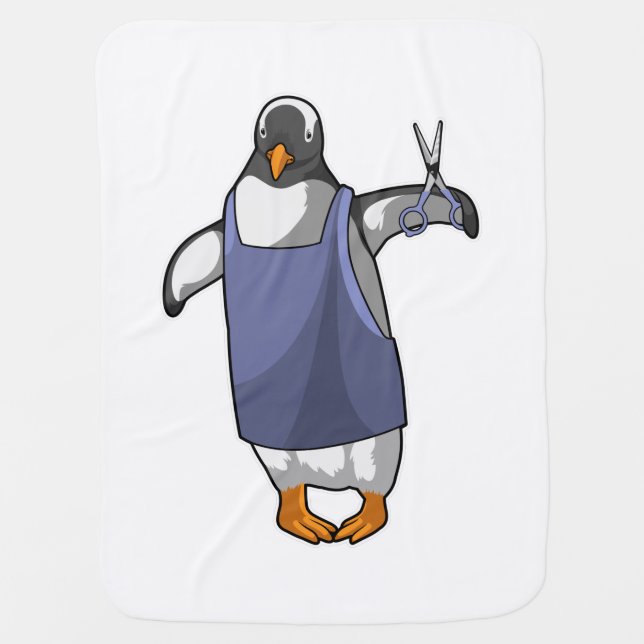 Penguin as Hairdresser with Scissors Baby Blanket (Front)
