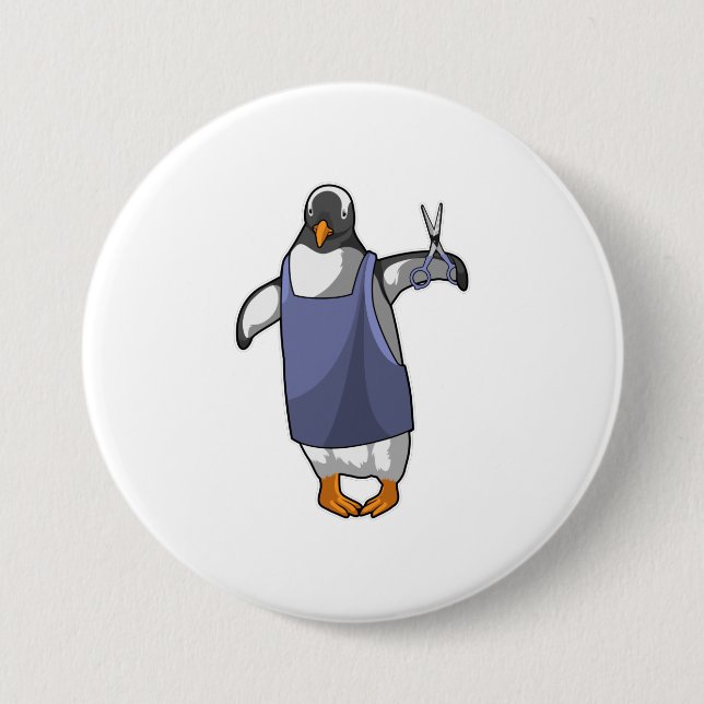 Penguin as Hairdresser with Scissors Button (Front)