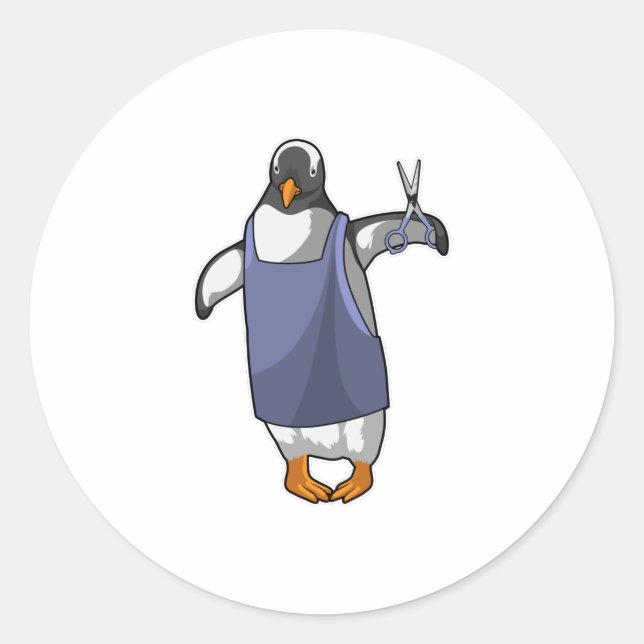 Penguin as Hairdresser with Scissors Classic Round Sticker (Front)