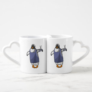 Penguin as Hairdresser with Scissors Coffee Mug Set