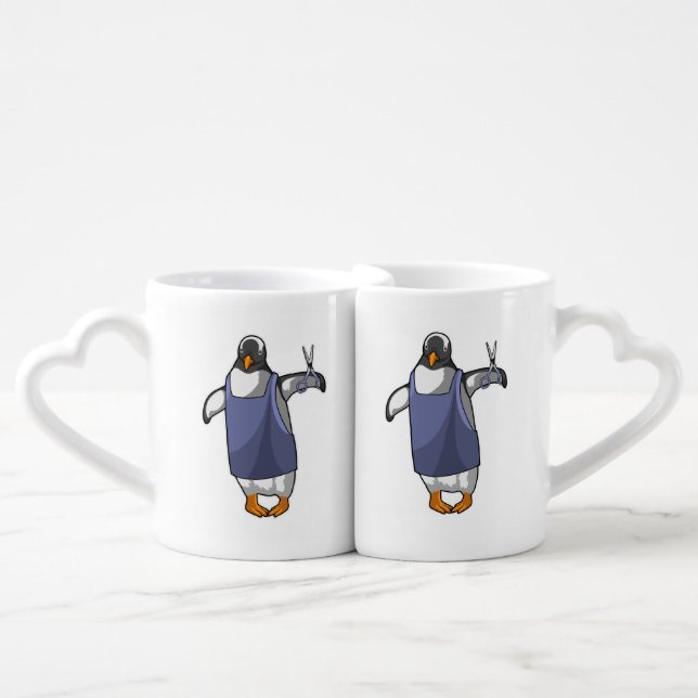 Penguin as Hairdresser with Scissors Coffee Mug Set (Front Nesting)