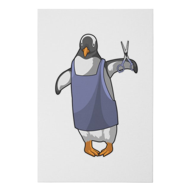 Penguin as Hairdresser with Scissors Faux Canvas Print (Front)