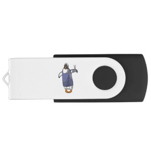 Penguin as Hairdresser with Scissors Flash Drive