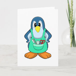 Penguin as Hairdresser with Scissors & Razor Card