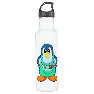 Penguin as Hairdresser with Scissors & Razor Stainless Steel Water Bottle