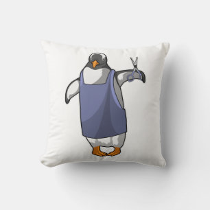 Penguin as Hairdresser with Scissors Throw Pillow
