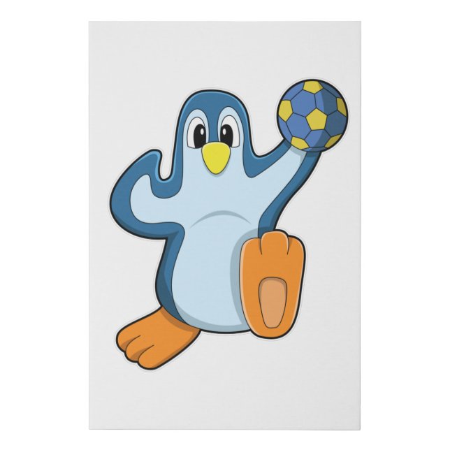 Penguin as Handball player with Handball Faux Canvas Print (Front)