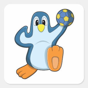 Penguin as Handball player with Handball Square Sticker