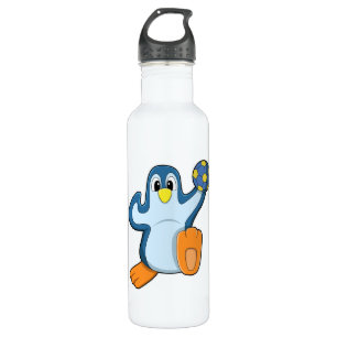 Penguin as Handball player with Handball Stainless Steel Water Bottle