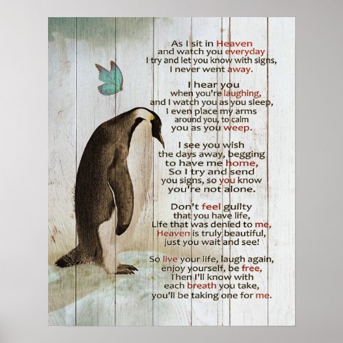 Penguin As I Sit In Heaven Memorial Gifts Poster