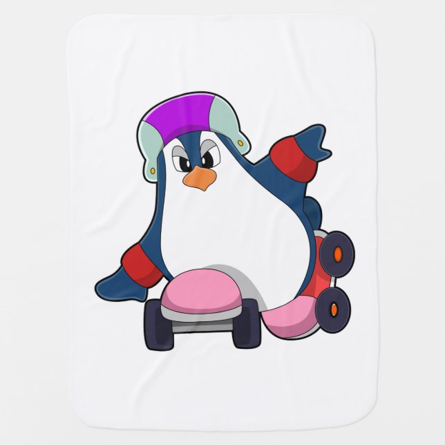 Penguin as Inline Skater with Inline Skates Baby Blanket (Front)