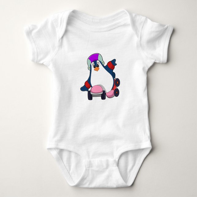 Penguin as Inline Skater with Inline Skates Baby Bodysuit (Front)