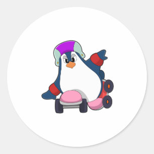 Penguin as Inline Skater with Inline Skates Classic Round Sticker