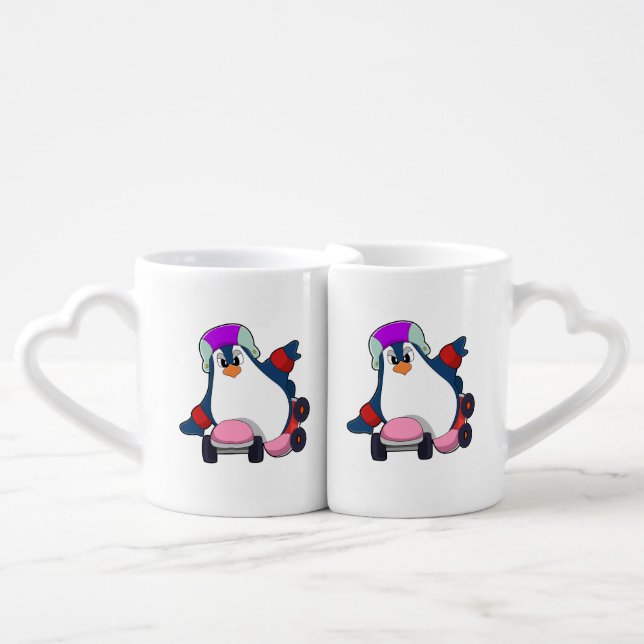 Penguin as Inline Skater with Inline Skates Coffee Mug Set (Front Nesting)