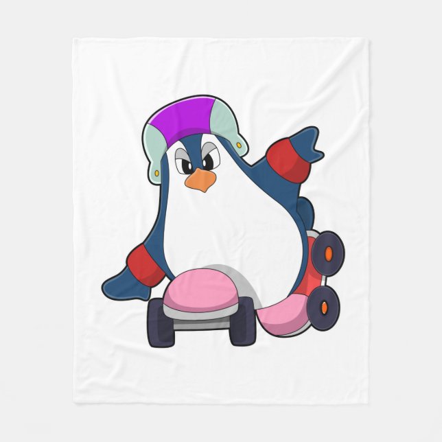 Penguin as Inline Skater with Inline Skates Fleece Blanket (Front)