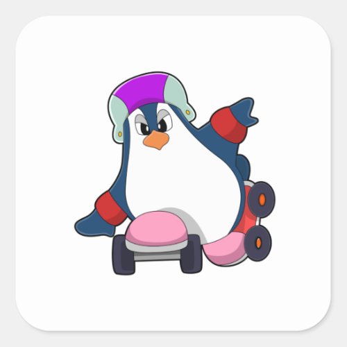 Penguin as Inline Skater with Inline Skates Square Sticker