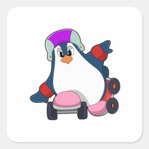 Penguin as Inline Skater with Inline Skates Square Sticker