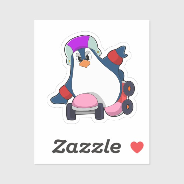 Penguin as Inline Skater with Inline Skates Sticker (Sheet)