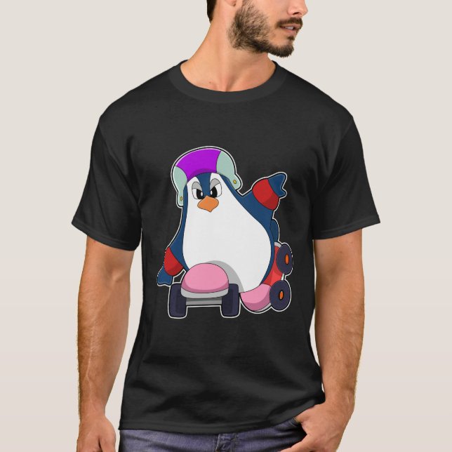 Penguin as Inline Skater with Inline Skates T-Shirt (Front)