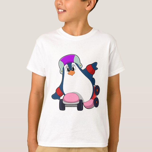 Penguin as Inline Skater with Inline Skates T-Shirt (Front)