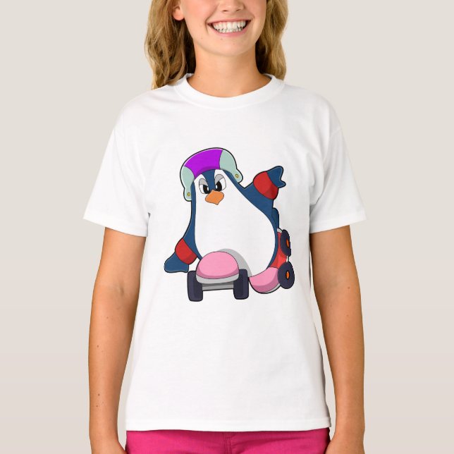 Penguin as Inline Skater with Inline Skates T-Shirt (Front)