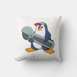 Penguin as Mechaic with Tool Throw Pillow