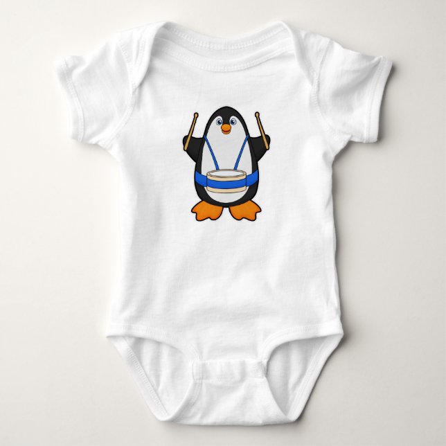 Penguin as Musician with Drum Baby Bodysuit (Front)