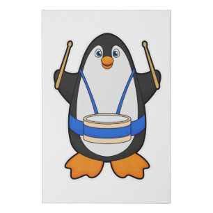 Penguin as Musician with Drum Faux Canvas Print