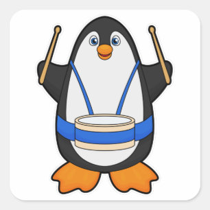 Penguin as Musician with Drum Square Sticker